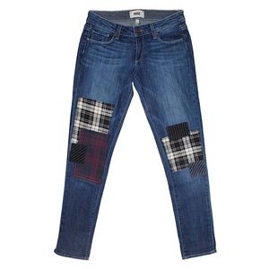Women's PAIGE Jimmy Jimmy Skinny Jeans Medium Blue Wash w/ Plaid Patches Sz 24